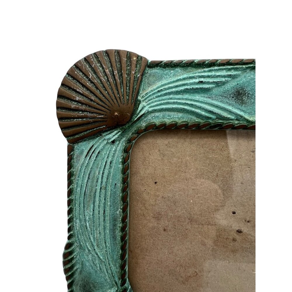 Brass Picture Frame Shell-Themed Verdigris Finish Coastal Beach Nautical 3x4 - Picture 3 of 5